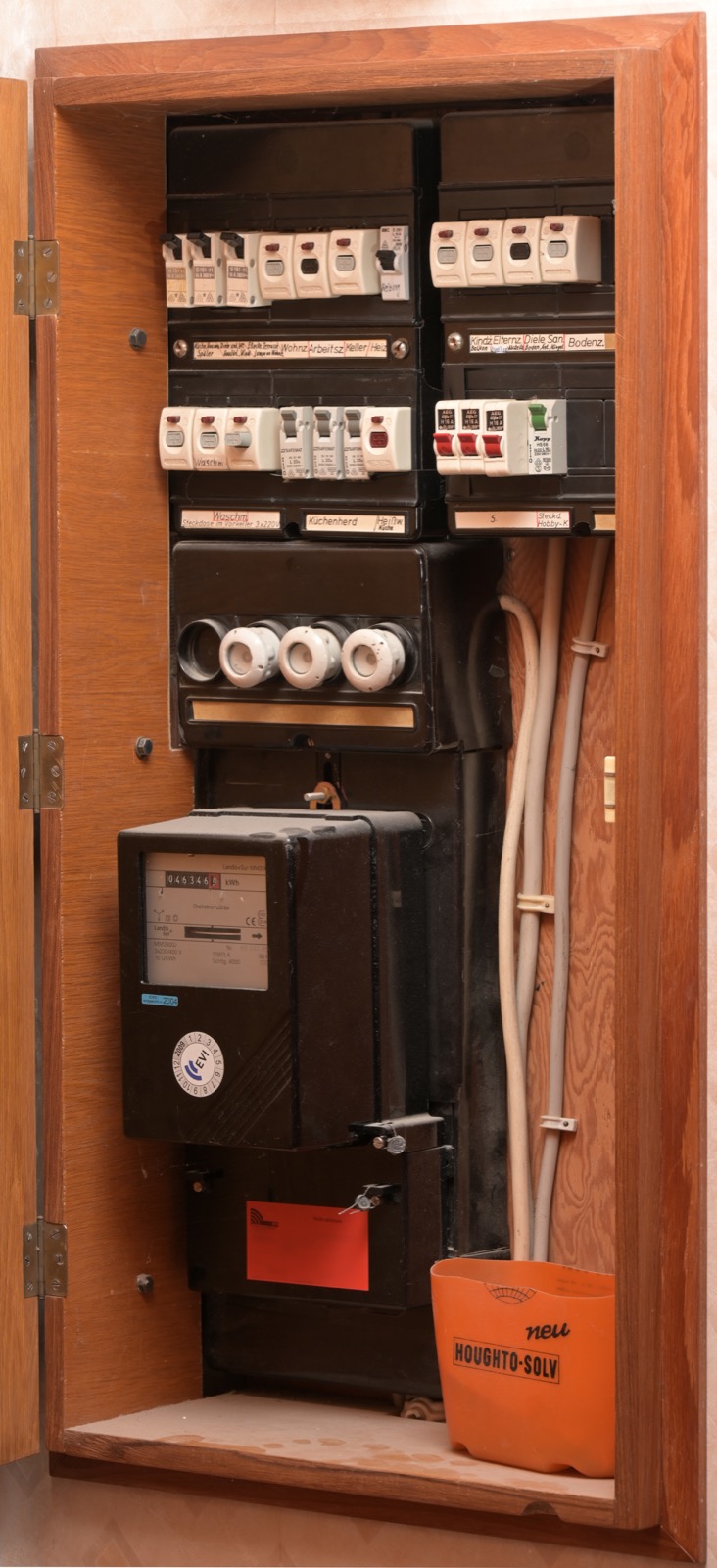 Real electrical distribution board with circuit breakers